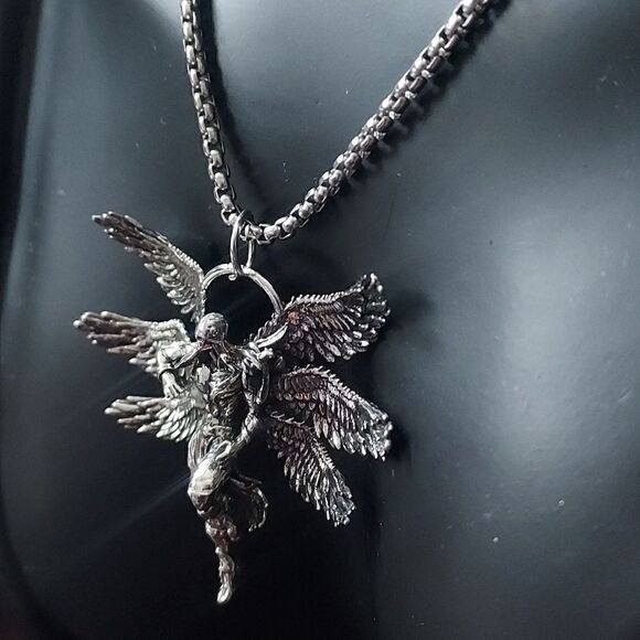 Six Winged Warrior Angel Stainless Steal Unisex Pendant Necklace - Picture 3 of 6